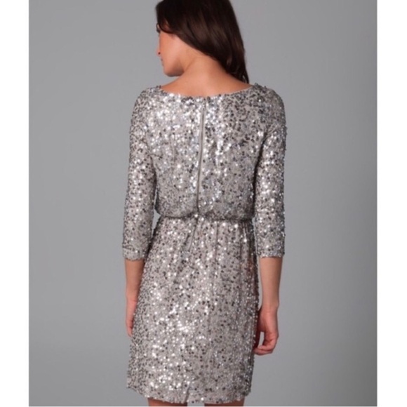 Alice & Olivia Hand Sewn Silver Sequin Cocktail Dress - Picture 2 of 9